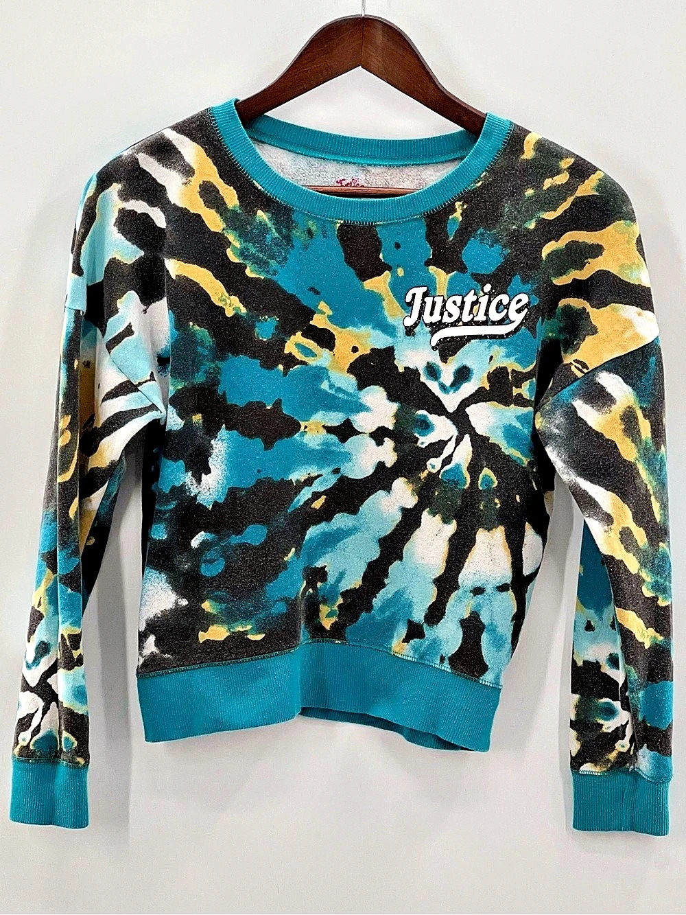 549 Justice Tie Dye Logo Pullover Sweatshirt Girls Large Blue & Black